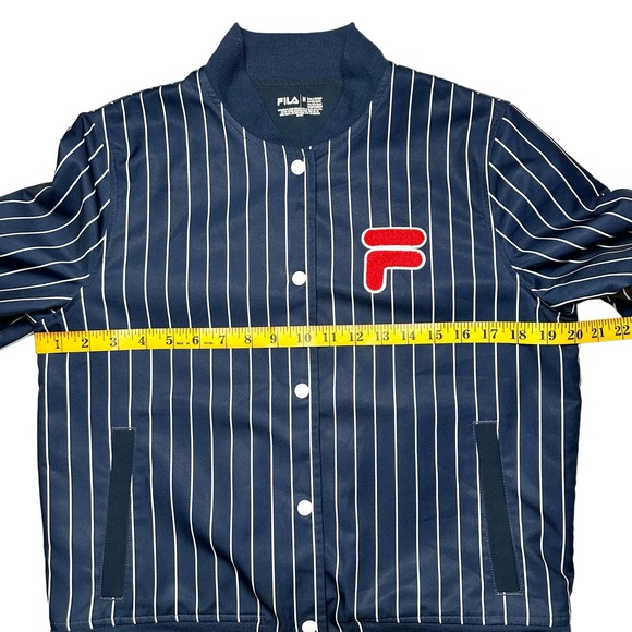 Fila | Women | Navy Blue Pinstripe Snap Button Baseball Track Jacket | Medium - Picture 4 of 9